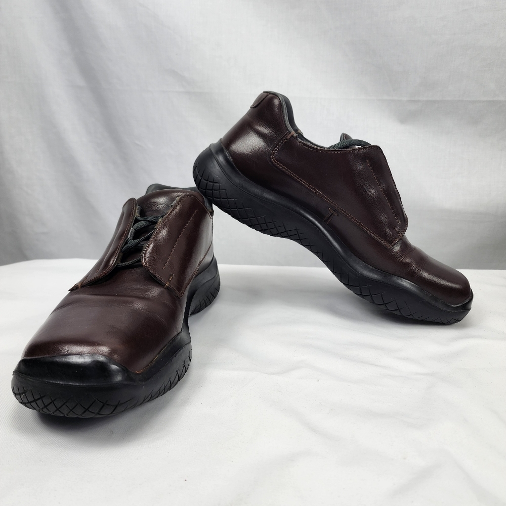 Prada Brown Leather Slip-On Oxfords with Black Soles
